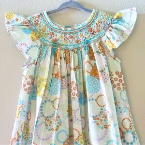 PETITE PALACE Whimsical Print Smocked 100% Cotton Ruffle Sleeve Dress | Size 4T